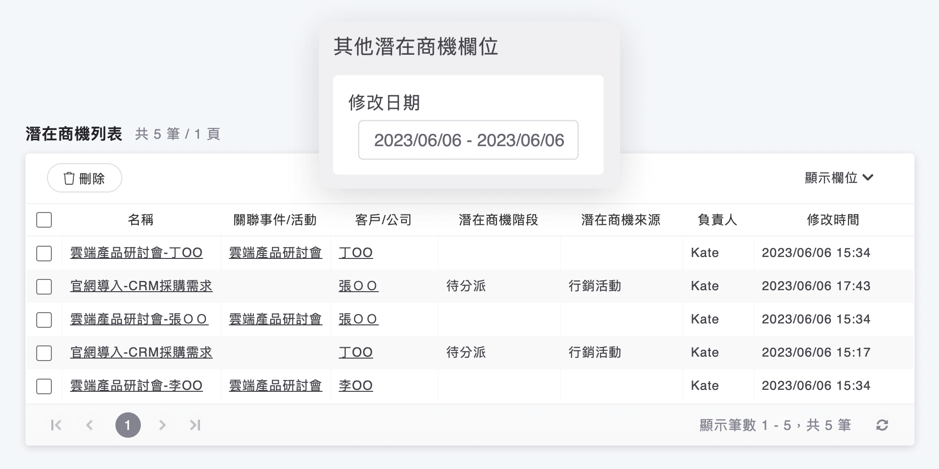 潛在商機修改日期欄位搜尋