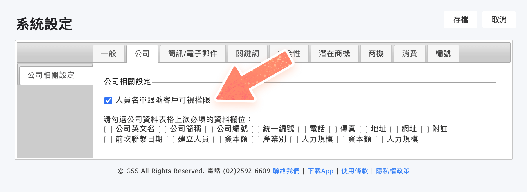 系統設定的公司頁籤