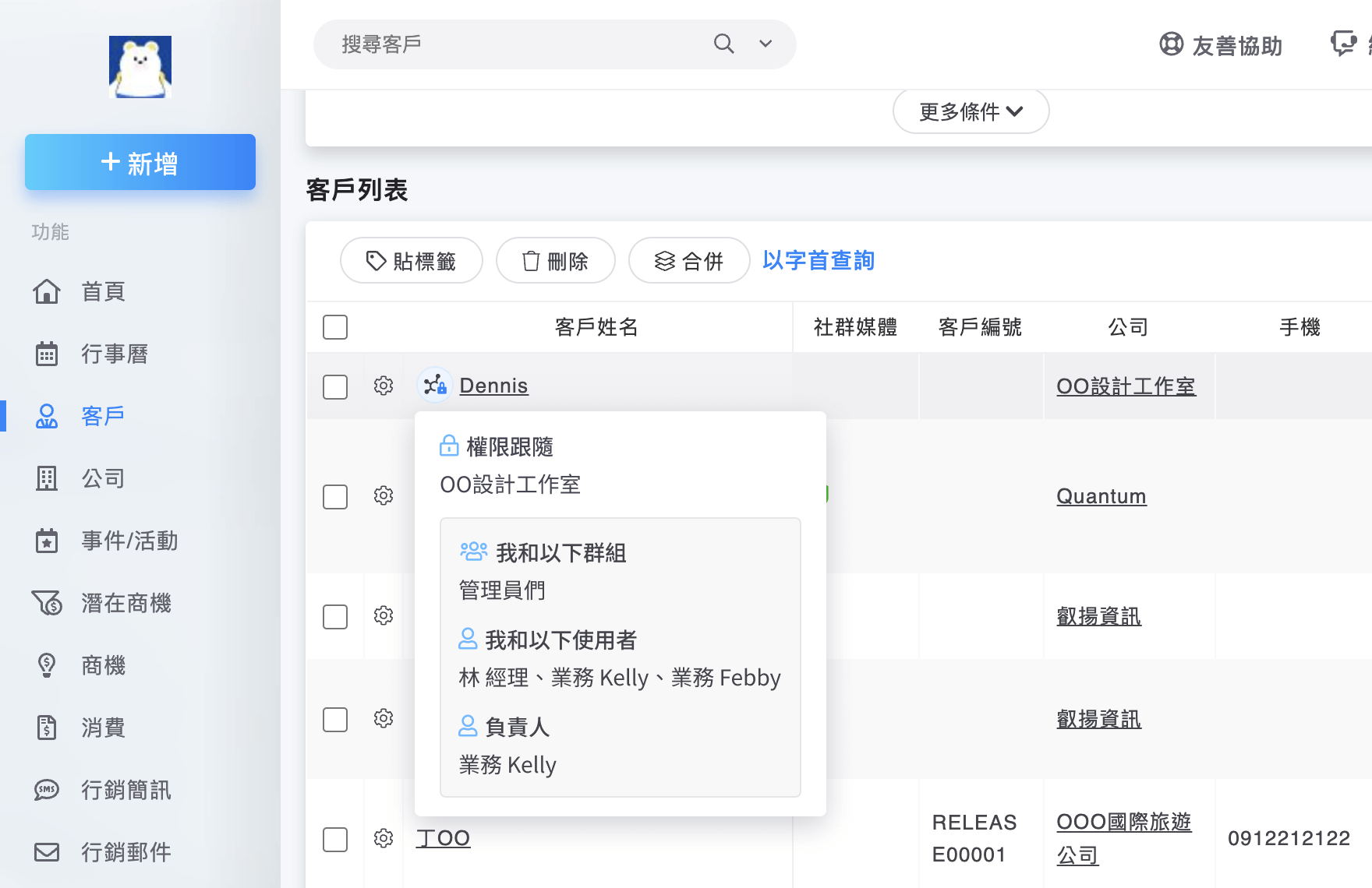 權限內容提示